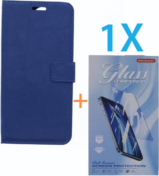 Oppo A17 Hoesjes – Portemonnee Bookcase – Pasjeshouder – Inclusief Screenprotector – Blauw-Ilumina Benelux