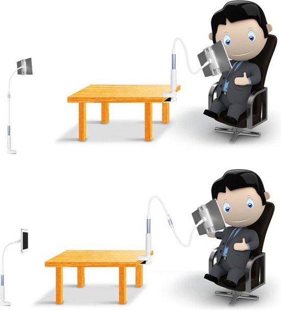 Tablethouder - Bureau houder - Tablet houder - Tablet standaard - o.a. voor tafel, bureau en bed Geschikt voor: iPad en Tablets 4- 11 inch - Wit/Zilver