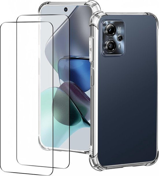 Motorola Moto G13/G23/G53 Hoesjes – Siliconen Backcover – Schokbestendig Anti-Shock – Transparant – 2x Screenprotector