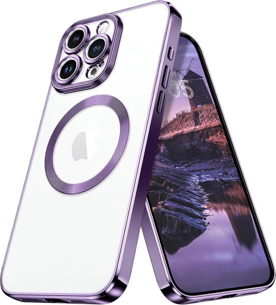 iPhone 13 Pro Hoesjes – Magnetische Clear Siliconen Backcover – Camera Lens Protector – MagSafe – Paars-Ilumina Benelux