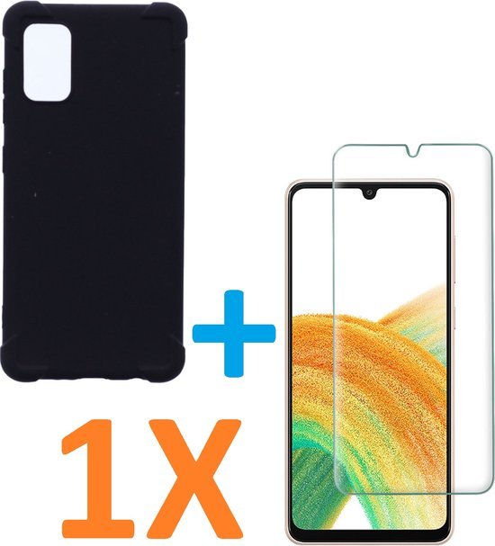 Samsung Galaxy A33 5G Hoesjes – Anti-Shock Siliconen Backcover – Inclusief 1x Glazen Screenprotector – Zwart-Ilumina Benelux