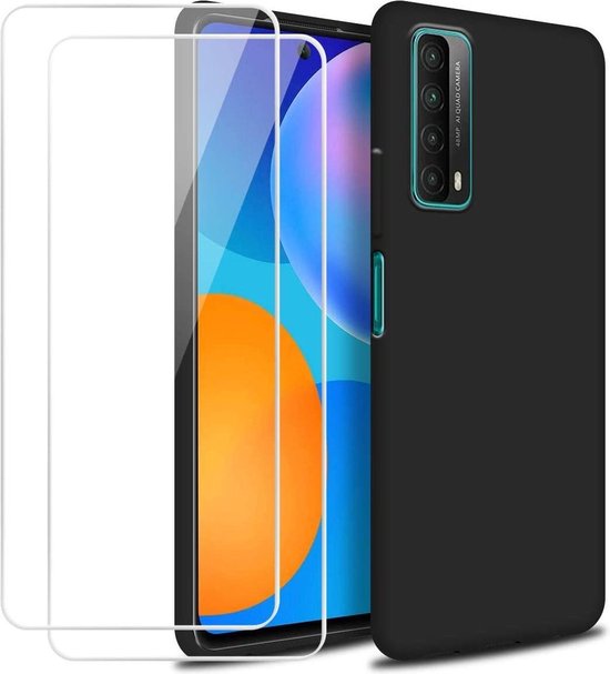 Huawei P Smart 2021 Hoesjes – TPU Siliconen Backcover – Soft Case – 2x Gehard Glas Screenprotector – Zwart-Ilumina Benelux