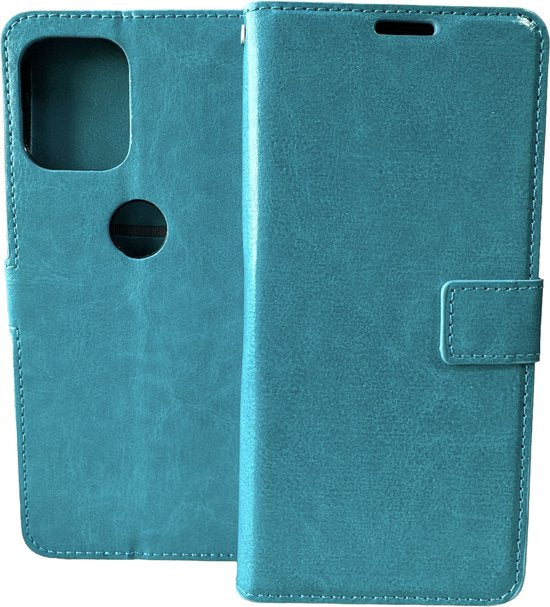 Motorola Moto G100 Hoesjes – Portemonnee Book Case – Pasjeshouder – Magneetsluiting – Turquoise-Ilumina Benelux
