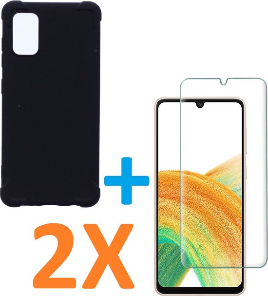 Samsung Galaxy A33 5G Hoesjes – Anti-Shock Siliconen Backcover + 2x Screenprotector – Schokbestendig – Zwart-Ilumina Benelux