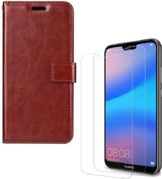 Huawei P20 Lite Hoesjes – Portemonnee Hoes – Pasjeshouder – 2x Screenprotector – Bruin-Ilumina Benelux