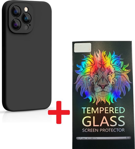 iPhone 15 Pro Max Hoesjes – Liquid Siliconen Backcover + Screenprotector – Camera Allround Bescherming – Zwart-Ilumina Benelux