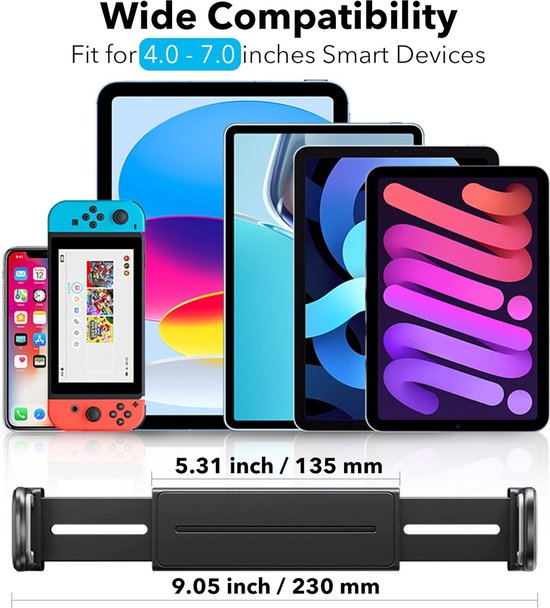 Tablethouder voor achterbank in de auto - Verstelbare Hoofdsteun Houder voor 4,4 tot 11 inch Tablets