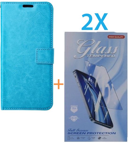 iPhone 14 Hoesjes – Portemonnee Hoes – Pasjeshouder – 2x Screenprotector – Turquoise-Ilumina Benelux