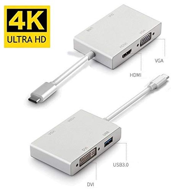USB-C naar HDMI VGA Adapter – 5-in-1 Hub met USB 3.0 – 4K UHD HDMI – 1080P VGA – Thunderbolt 3 – Zwart-Ilumina Benelux