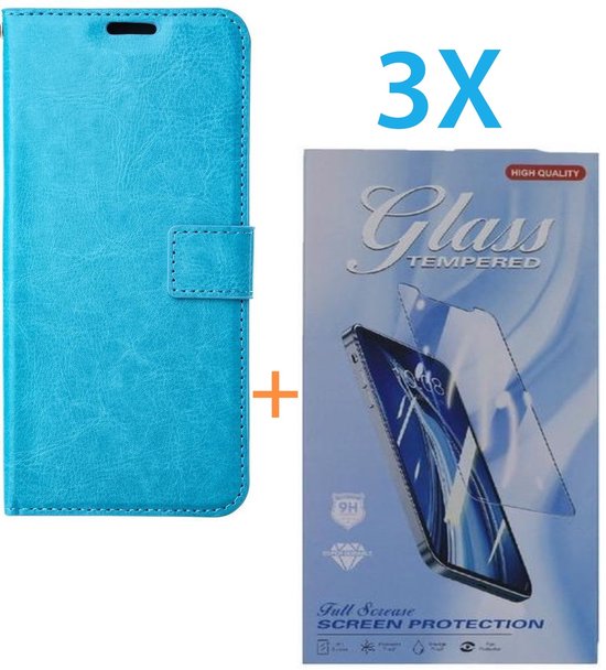 iPhone 14 Plus Hoesjes – Portemonnee Hoes – Pasjeshouder – 3x Screenprotector Gehard Glas – Turquoise-Ilumina Benelux