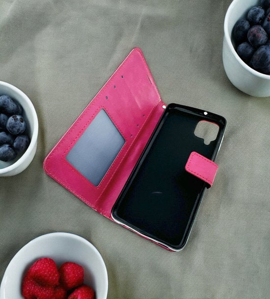 Samsung Galaxy A12 Hoesjes – Portemonnee Bookcase – Magneetsluiting – 2x Gehard Glas Screenprotector – Roze-Ilumina Benelux