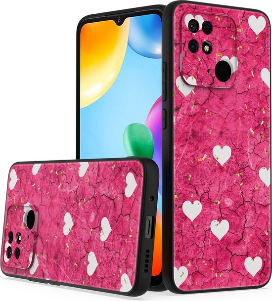Xiaomi Redmi 10C Hoesjes – Siliconen Backcover – Print Roze Hartjes – Roze-Ilumina Benelux