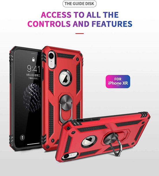 iPhone XR Hoesjes – Ring Armor Backcover – 360° Draaibare Kickstand Ring – Magneet – Rood-Ilumina Benelux