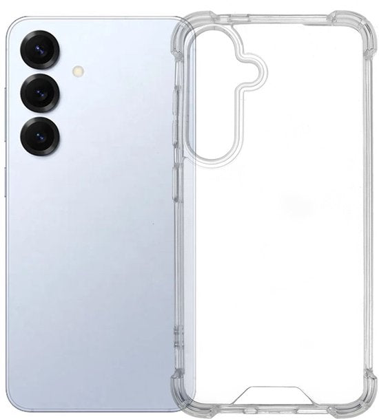 Samsung Galaxy S25 FE Hoesjes – Anti-Shock Siliconen Backcover – Transparant – Inclusief 3x Glazen Screenprotector – Helder