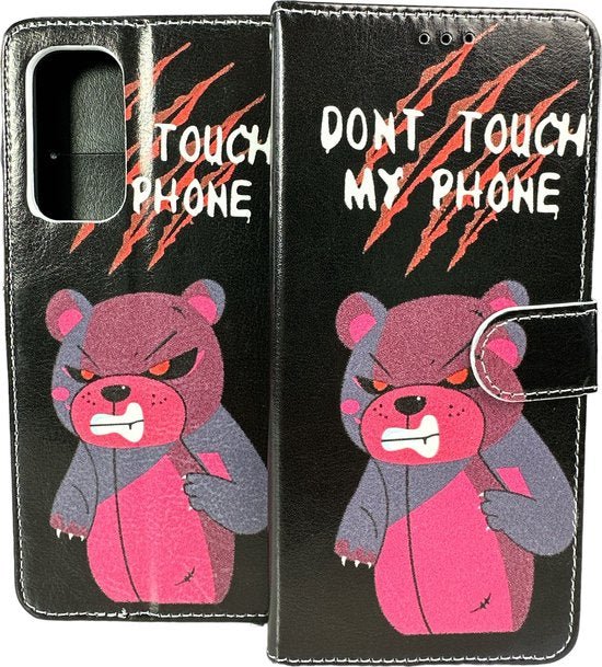 Oppo A96 Hoesjes – Portemonnee Book Case – Pasjeshouder – Don't Touch My Phone Print-Ilumina Benelux