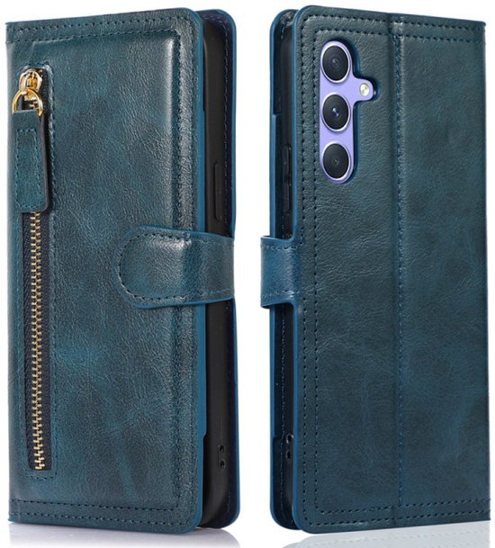 Samsung Galaxy A25 Hoesjes – Vintage Portemonnee Hoes – Pasjeshouder – Magneetsluiting – Blauw
