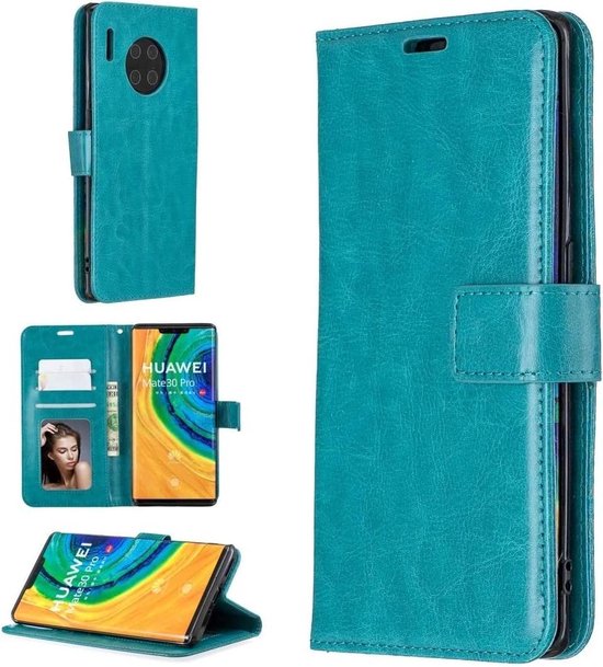 Huawei Mate 30 Pro Hoesjes – Portemonnee Book Case – Pasjeshouder – 2x Screenprotector – Turquoise-Ilumina Benelux