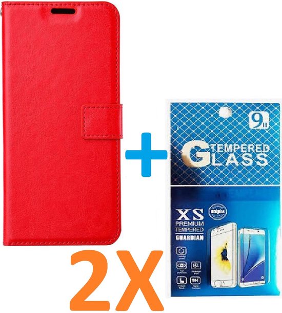 iPhone 15 Plus Hoesjes – Portemonnee Book Case – Pasjeshouder – 2x Gehard Glas Screenprotector – Rood-Ilumina Benelux