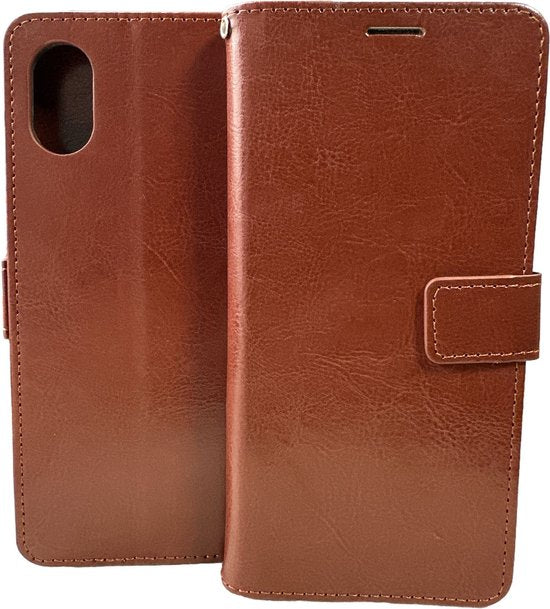 Samsung Galaxy A03 Core Hoesjes – Portemonnee Bookcase – Pasjeshouder – 2 Pack Screenprotector Gehard Glas – Bruin-Ilumina Benelux
