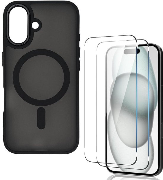 iPhone 16 Hoesjes – Magnetische MagSafe Backcover – Matte Achterkant – 2x Screenprotector – Zwart-Ilumina Benelux