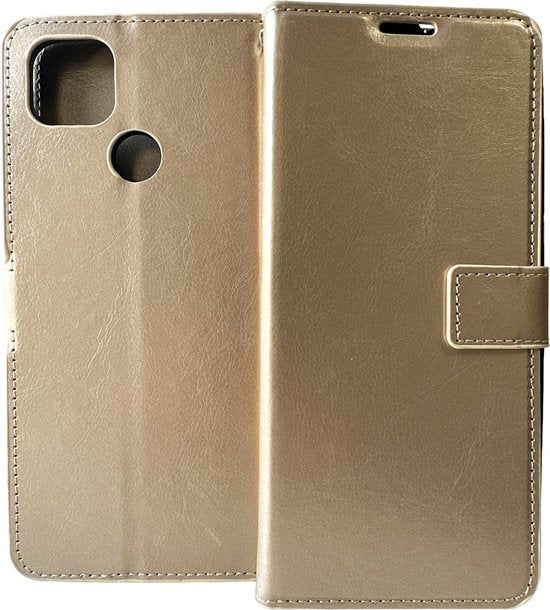 Xiaomi Redmi 9C Hoesjes – Bookcase Portemonnee Hoes – Pasjeshouder – Magneetsluiting – Goud-Ilumina Benelux