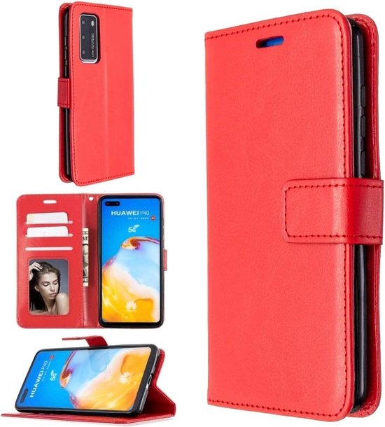 Huawei P40 Lite Hoesjes – Portemonnee Book Case – Pasjeshouder – 2x Screenprotector – Rood-Ilumina Benelux