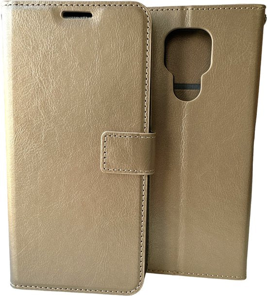 Motorola Moto E7 Hoesjes – Portemonnee Hoes – Magneetsluiting – 2x Screenprotector – Goud