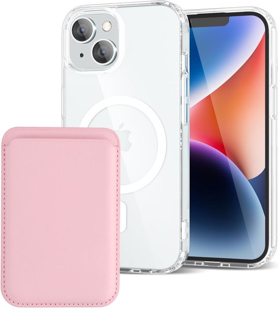 iPhone 13 Hoesjes – Anti-shock Backcover met MagSafe – Magnetische Pasjeshouder – Lichtroze-Ilumina Benelux