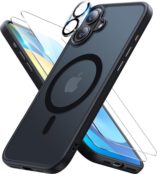 iPhone 16 Plus Hoesjes – Matte Backcover met Camera Lens – MagSafe Compatibel – 2x Screenprotector – Zwart-Ilumina Benelux