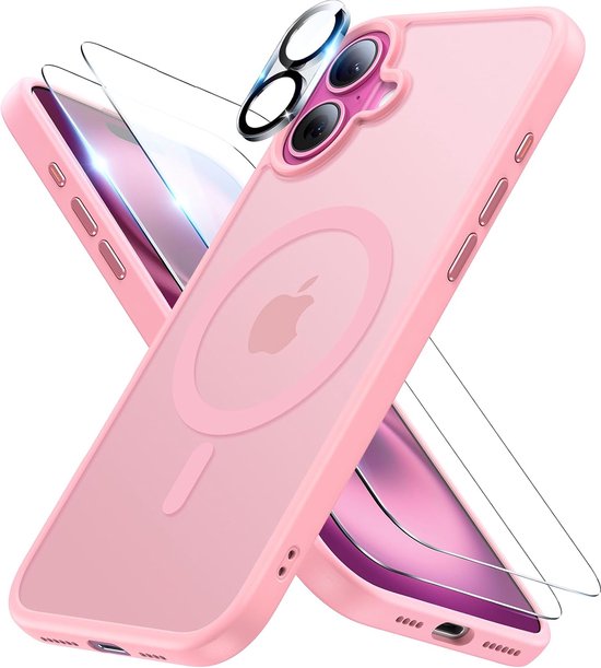 iPhone 16 Plus Hoesjes – Matte Backcover met Camera Lens – MagSafe Compatibel – 2x Screenprotector – Roze-Ilumina Benelux