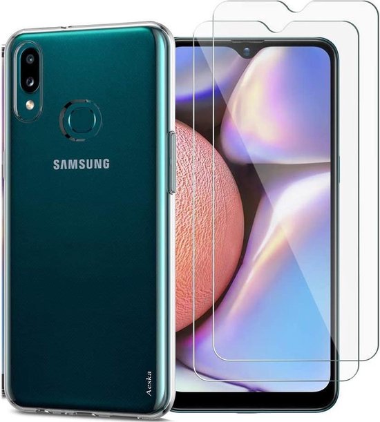 Samsung Galaxy A10S Hoesjes – TPU Siliconen Backcover – Inclusief 2x Gehard Glas Screenprotector – Transparant-Ilumina Benelux