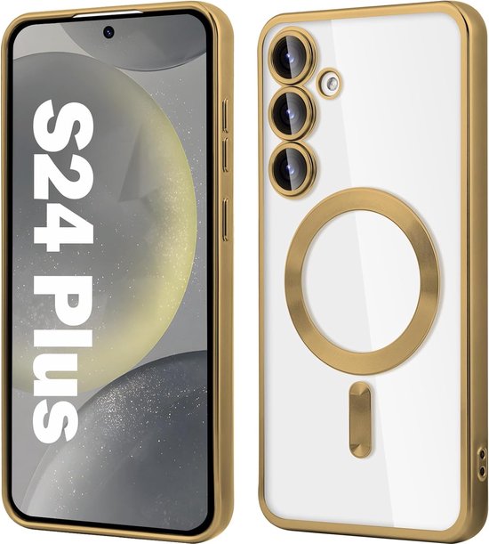Samsung Galaxy S24 Plus Hoesjes – Magnetische Clear Siliconen Backcover – Camera Lens Protector – Goud-Ilumina Benelux