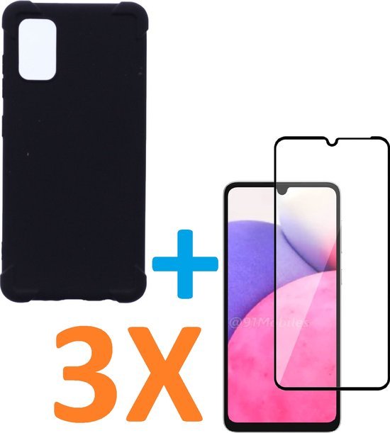 Samsung Galaxy A33 5G Hoesjes – Anti-Shock Siliconen Backcover – 3x Full Screenprotector – Zwart-Ilumina Benelux