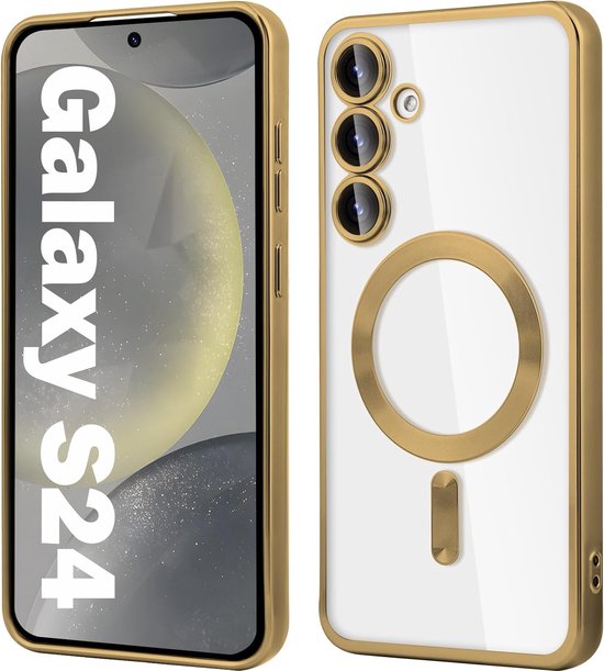 Samsung Galaxy S24 Hoesjes – Magnetische Clear Siliconen Backcover – Camera Lens Protector – Goud-Ilumina Benelux