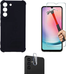Anti -Shock Silicone hoesje zwart met Screenprotector Glas 1x en Camera lens protector 1x Geschikt voor: Samsung Galaxy A34