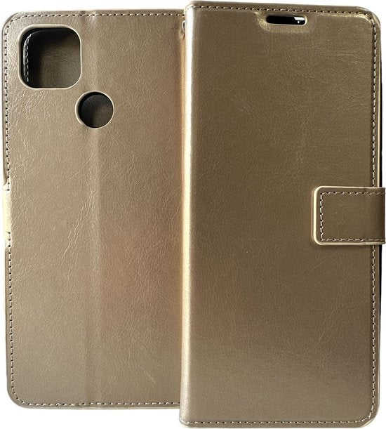 Motorola Moto G9 Power Hoesjes – Portemonnee Book Case – Magneetsluiting – 2x Screenprotector – Goud-Ilumina Benelux