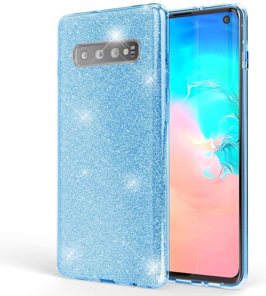 Samsung Galaxy S10 Plus Hoesjes – Siliconen TPU Backcover – Glitter BlingBling Cover – Blauw-Ilumina Benelux