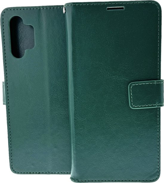 Samsung Galaxy A32 4G Hoesjes – Portemonnee Hoes – 2 Pack Screenprotector – Pasjeshouder – Groen-Ilumina Benelux