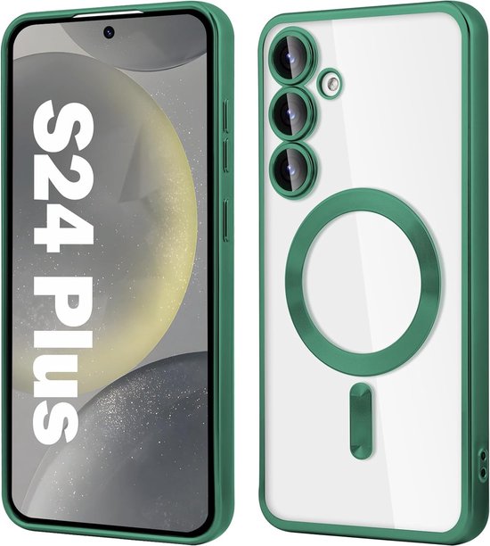 Samsung Galaxy S24 Plus Hoesjes – Magnetische Transparante Siliconen Backcover – Camera Lens Protector – Groen-Ilumina Benelux