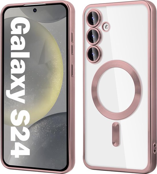 Samsung Galaxy S24 Hoesjes – Magnetische Siliconen Backcover – Transparant – Camera Lens Protector – Roségoud-Ilumina Benelux
