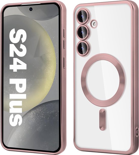 Samsung Galaxy S24 Plus Hoesjes – Magnetische Siliconen Backcover – Transparant – Camera Lens Protector – Roségoud-Ilumina Benelux