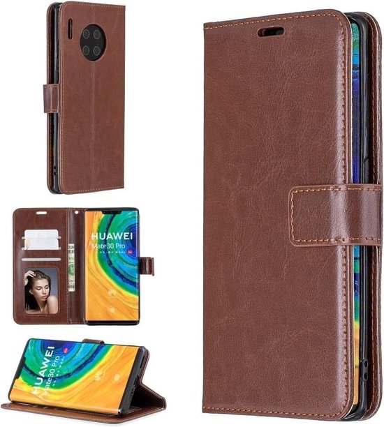 Huawei Mate 30 Pro Hoesjes – Portemonnee Book Case – Pasjeshouder – 2x Screenprotector – Bruin-Ilumina Benelux