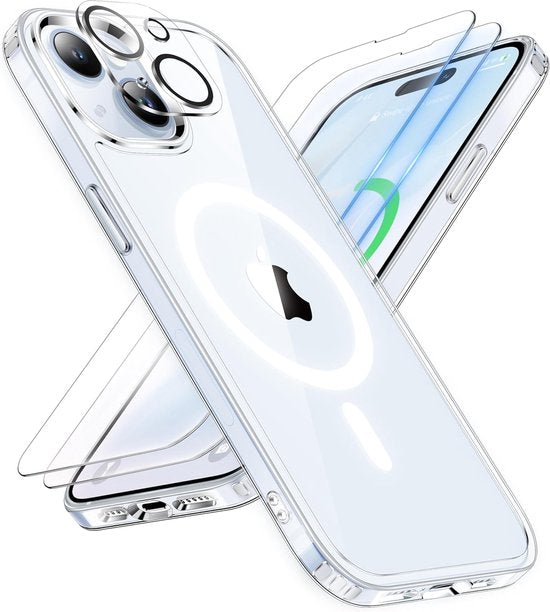 iPhone 15 Plus Hoesjes – Magnetische Clear Backcover – MagSafe – 2x Screenprotector – Camera Lens Protector – Transparant-Ilumina Benelux
