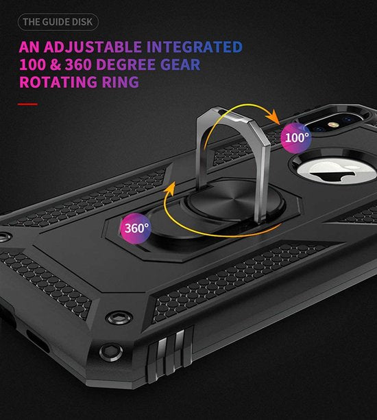 iPhone XS Max Hoesjes – Ring Armor Backcover – 360° Draaibare Kickstand Ring – Magneet – Zwart-Ilumina Benelux