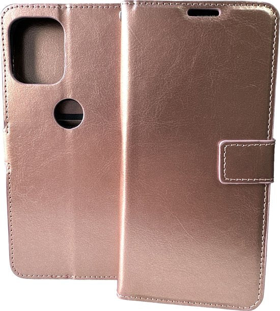 Motorola Moto G100 Hoesjes – Bookcase Portemonnee Hoes – Pasjeshouder – Magneetsluiting – Roségoud-Ilumina Benelux