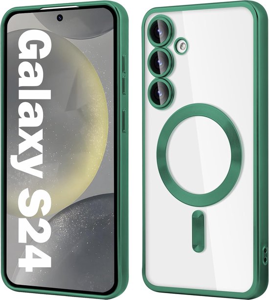 Magnetic Clear Silicone hoesje met geïntegreerde Camera Lens Protector - schokbestendig [Magsafe Magnetische Ring Case] - groen - Geschikt voor Samsung Galaxy S24