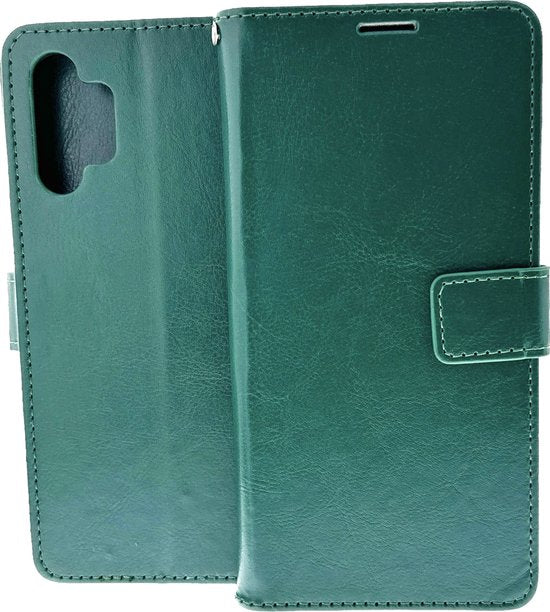 Samsung Galaxy A32 4G Hoesjes – Portemonnee Hoes – Magneetsluiting – 3x Gehard Glas Screenprotector – Groen-Ilumina Benelux