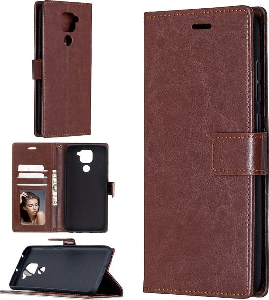 Xiaomi Redmi Note 9 Hoesjes – Bookcase Portemonnee Hoes – Pasjeshouder – Magneetsluiting – Bruin-Ilumina Benelux