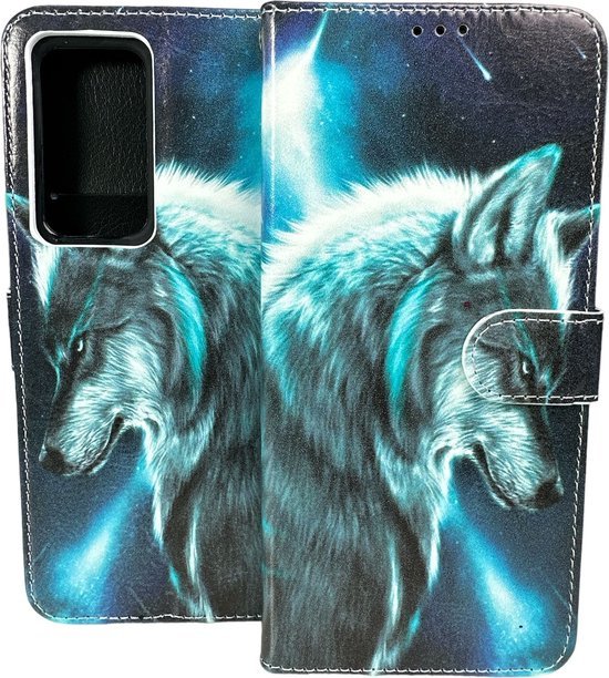 Samsung Galaxy A73 5G Hoesjes – Portemonnee Book Case – Pasjeshouder – Magneetsluiting – Wolf Print-Ilumina Benelux