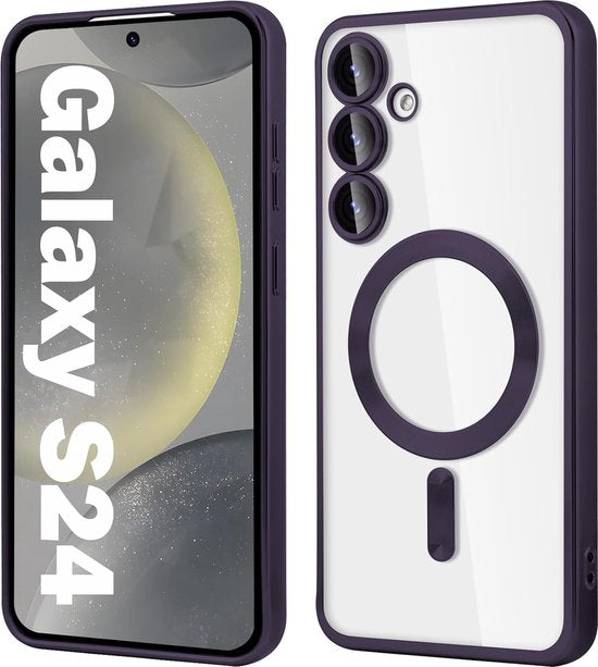 Samsung Galaxy S24 Hoesjes – Magnetische Transparante Siliconen Backcover – Camera Lens Protector – Paars-Ilumina Benelux